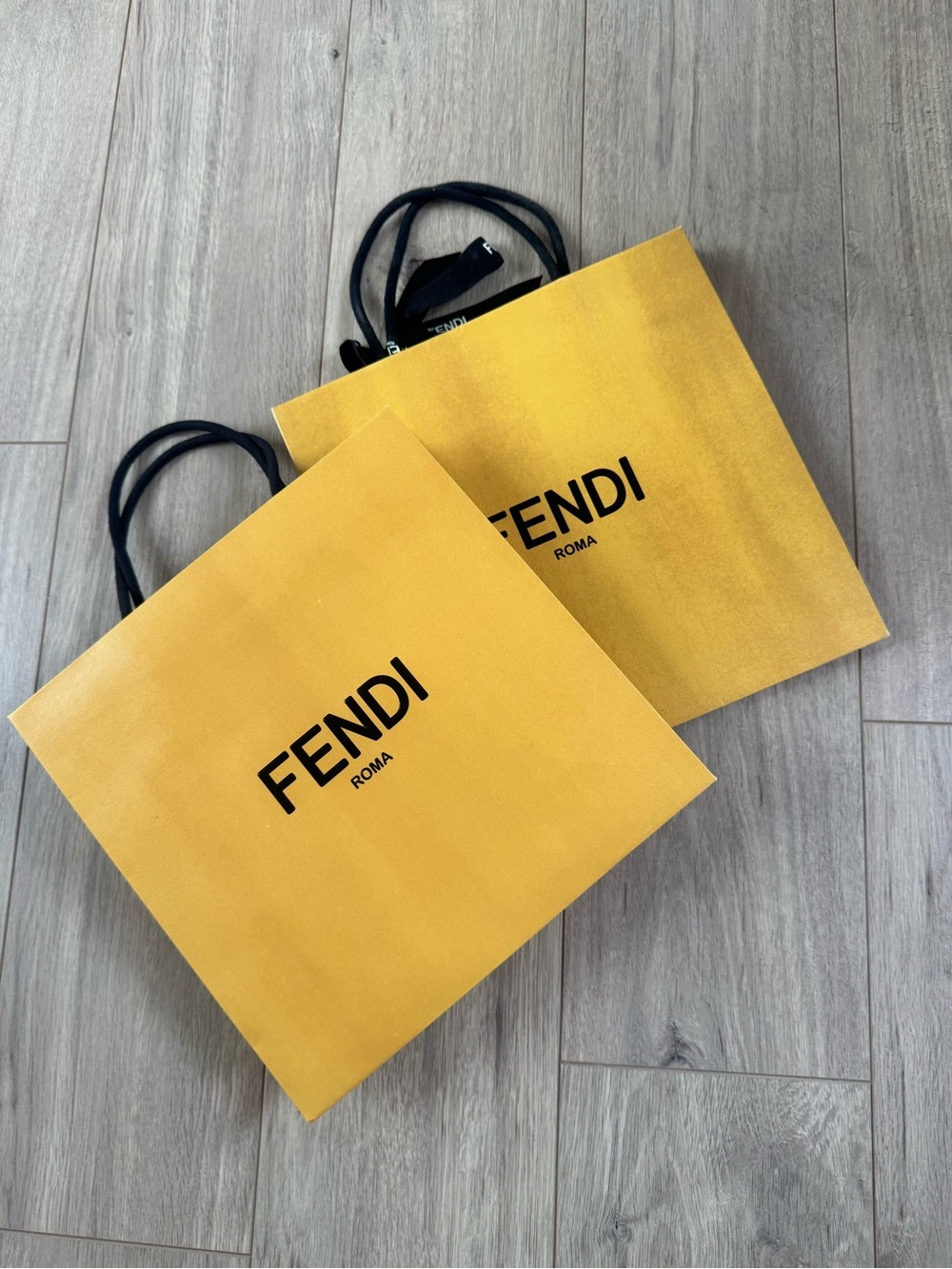 Fendi Yellow Shopping Bags with Black Rope Handles